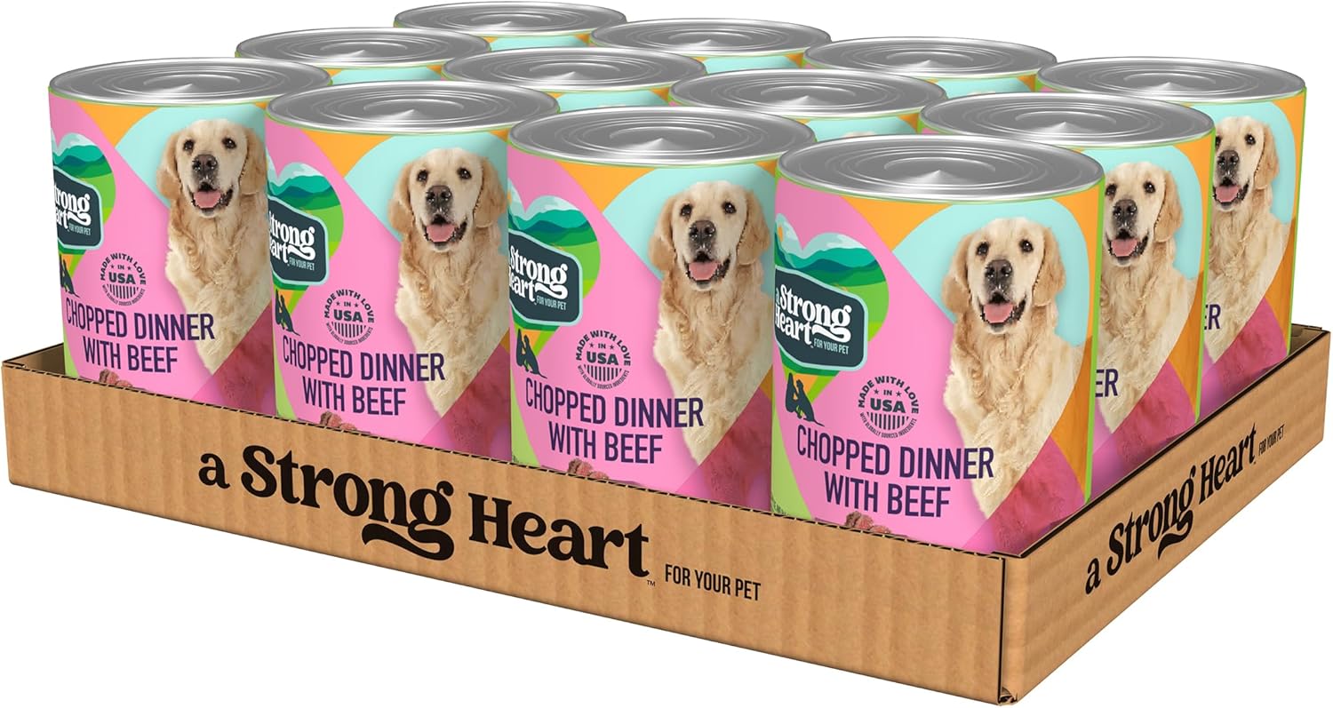 A Strong Heart Wet Dog Food, Chopped Dinner with Beef - 22 oz Cans (Pack of 12), Made in The USA with Real Beef