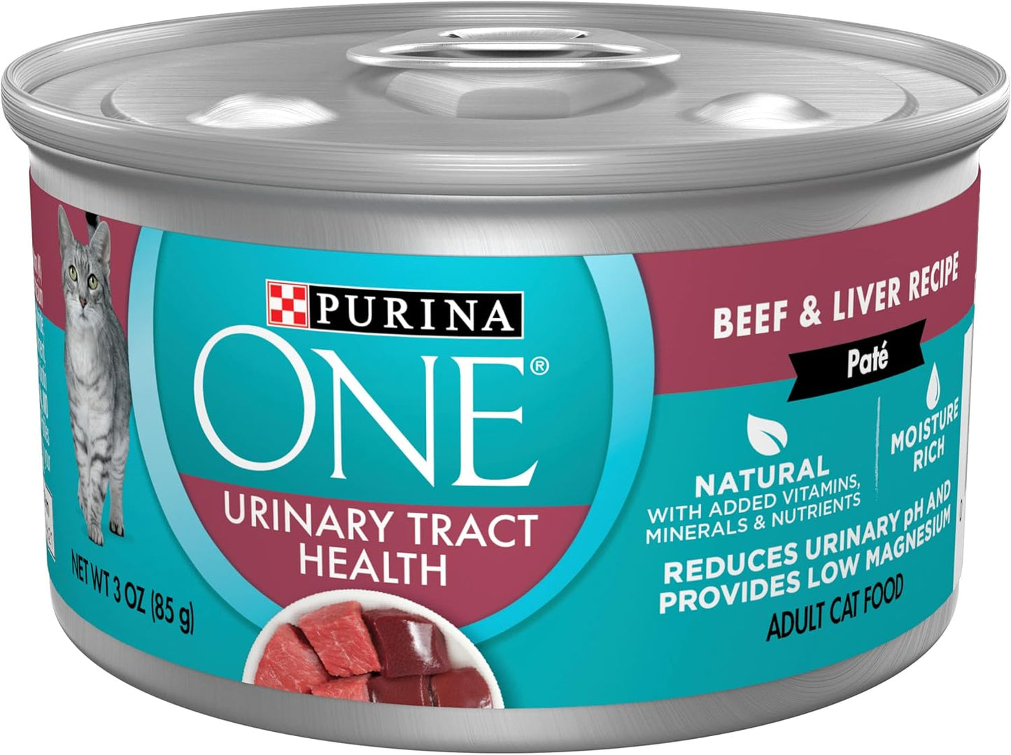 Purina ONE Urinary Tract Health, Natural Pate Wet Cat Food, Urinary Tract Health Beef & Liver Recipe - (Pack of 24) 3 oz. Pull-Top Cans