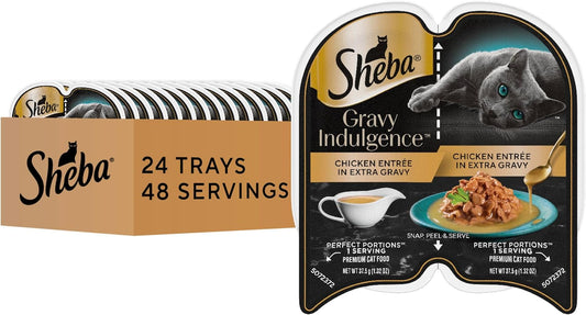 Sheba Gravy Indulgence Adult Wet Cat Food Chicken Entree in Extra Gravy, 2.6 oz. Twin-Pack Trays (24 Count, 48 Servings)