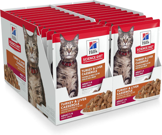 Hill's Science Diet Adult 1-6, Adult 1-6 Premium Nutrition, Wet Cat Food, Turkey Casserole Stew, 2.8 oz Pouch, Case of 24