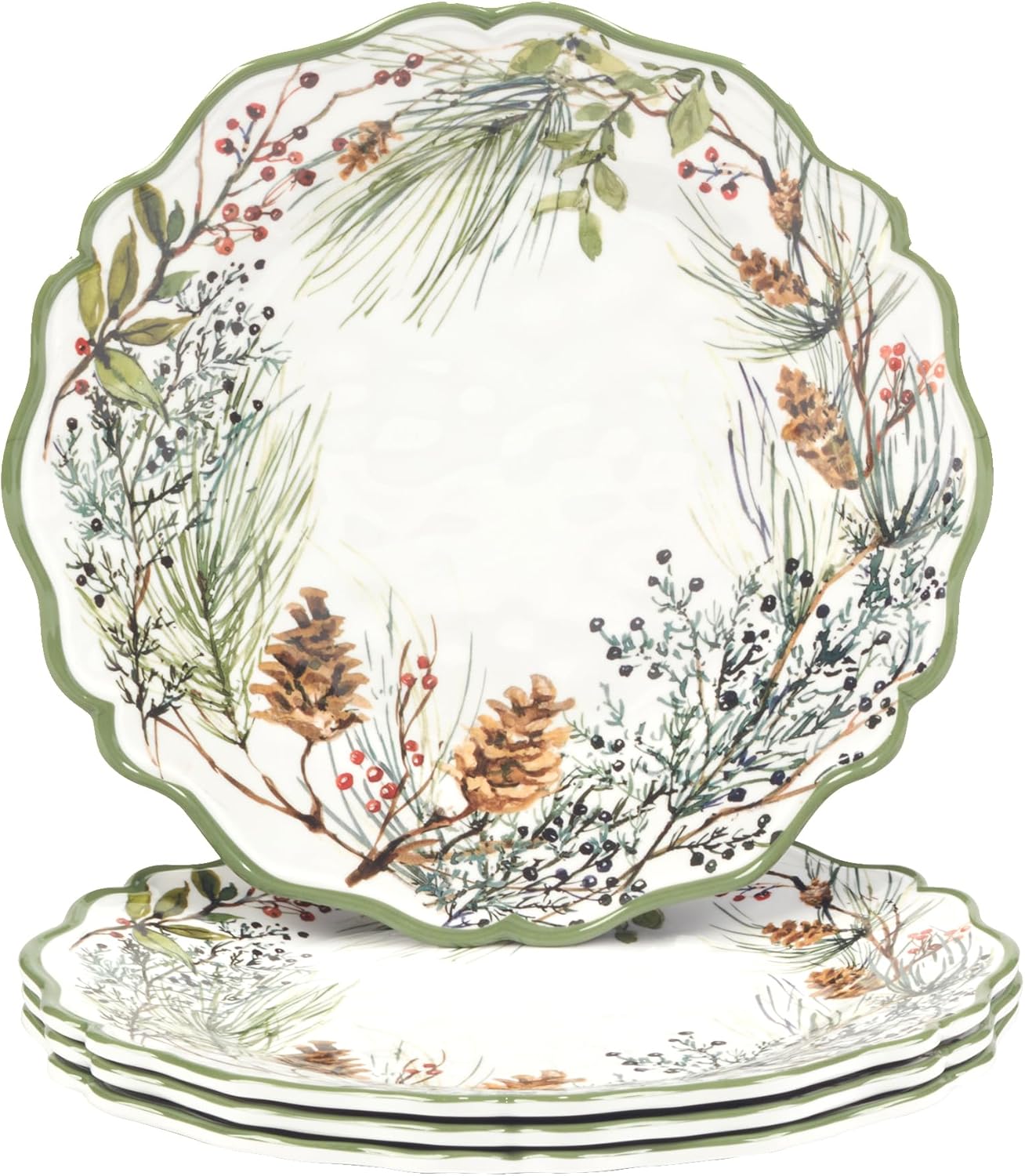 Certified International Winters Forest 11" Melamine Dinner Plates, Set of 4.,