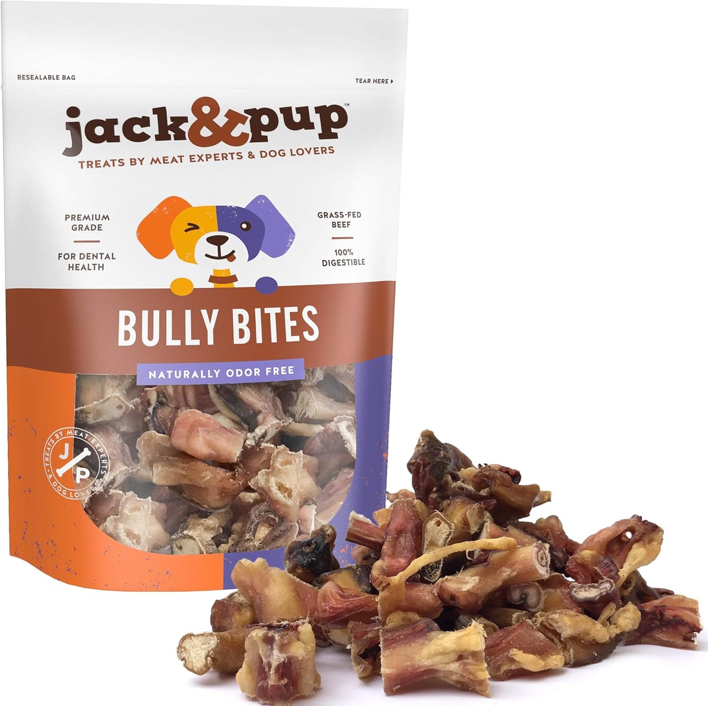 Jack&Pup Premium Dog Chews Bites, Healthy Dog Treats for Medium Dogs - All Natural Dog Treats Small Dogs, Single Ingredient Dog Treat for Puppies - Bully Sticks | Gullet Jerky (Bully Bites 2lb)