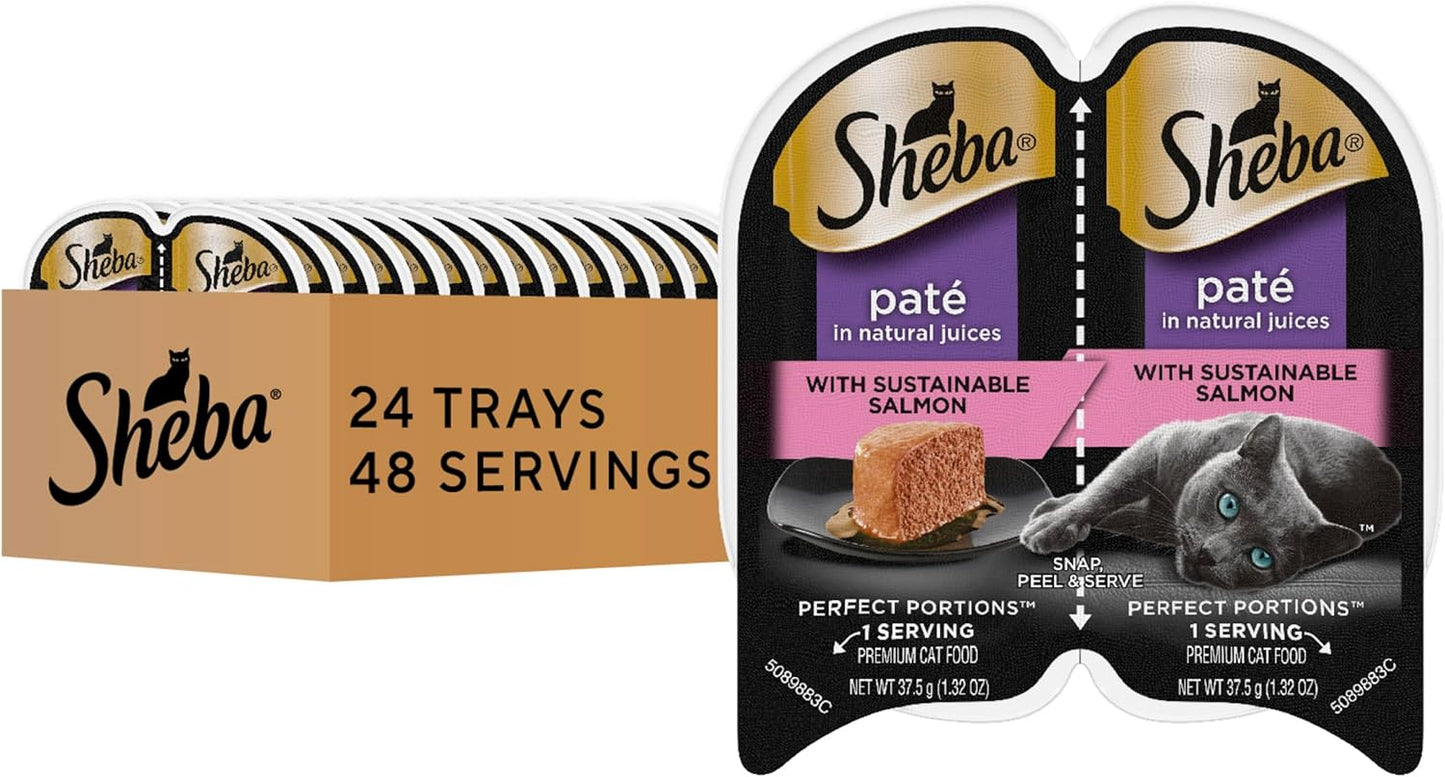 Sheba Perfect Portions Wet Cat Food Pate With Sustainable Salmon, 2.6 oz. Twin-Pack Trays (24 Count, 48 Servings)