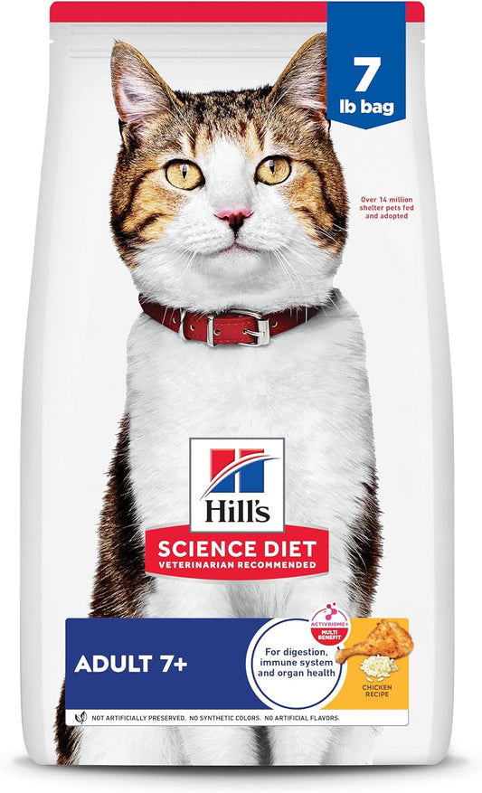 Hill's Science Diet Adult 7+, Senior Adult 7+ Premium Nutrition, Dry Cat Food, Chicken Recipe, 7 lb Bag