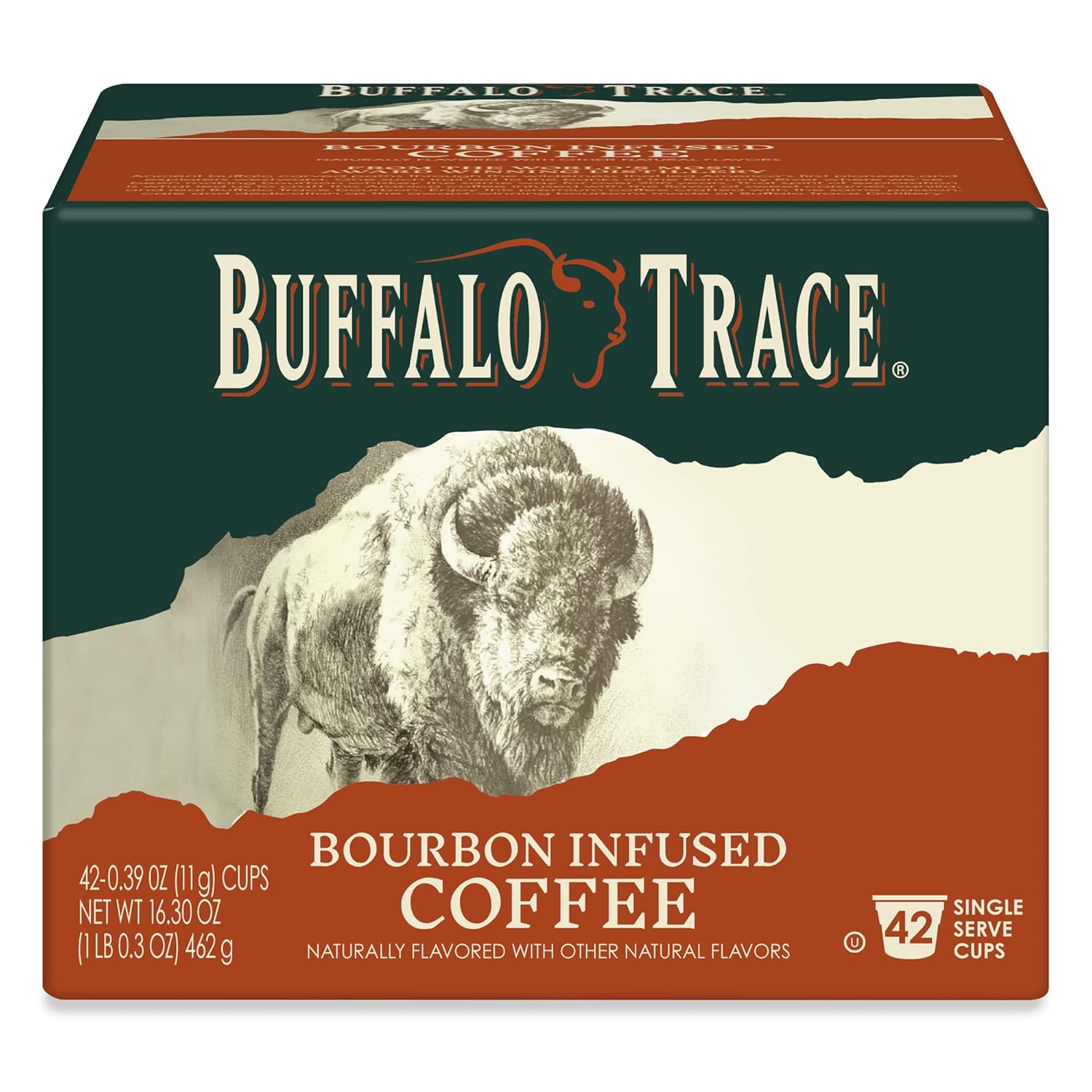 Buffalo Trace Natural Bourbon Infused Coffee, Naturally Flavored, Single Serve Coffee Cups 42 Count