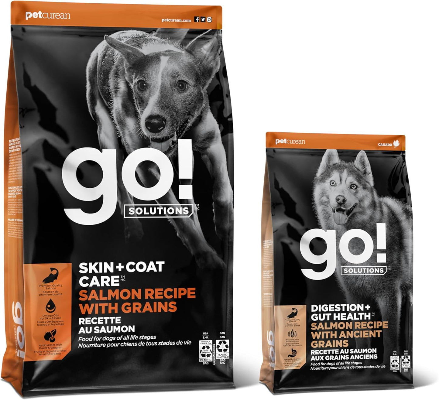 GO! SOLUTIONS Skin + Coat Care Salmon Recipe with Grains Dog Food, 22lb Digestion + Gut Health Salmon Recipe with Ancient Grains Dog Food, 3.5 lb