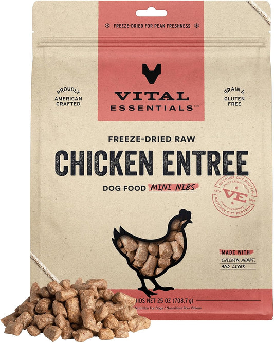 Vital Essentials Freeze Dried Raw Dog Food, Chicken Mini Nibs Entree, 25 oz