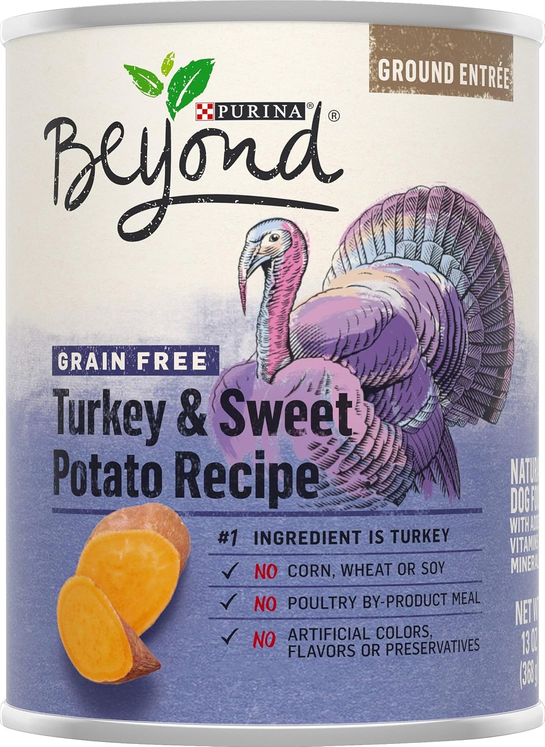 Purina Beyond No Grain Turkey and Sweet Potato Recipe Ground Entree Dog Food (12-cans) ,13 ounce each can), 13 OZ CANS (178348)