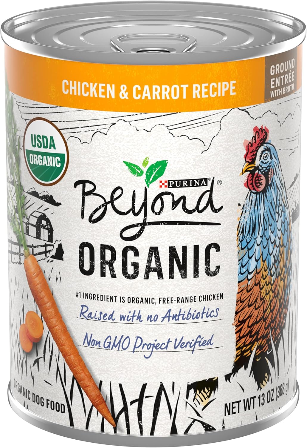 Beyond Purina Organic Wet Dog Food, Organic Chicken & Carrot Adult Recipe Ground Entrée with Broth - (Pack of 12) 13 oz. Cans