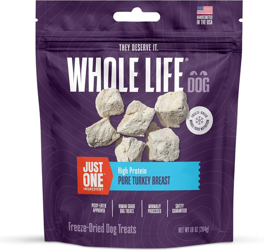 Whole Life Pet Just One Turkey Freeze Dried Dog Treats Value Packs - Human Grade Dog Food Toppers, High Protein Dog Snacks, Dog Toppers for Food, USA Made Natural Dog Treats - 10 Ounce (Pack of 1)