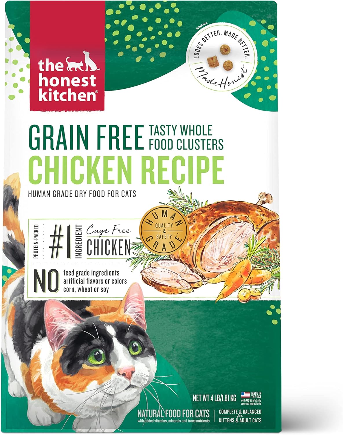 The Honest Kitchen Whole Food Clusters Grain Free Chicken Dry Cat Food, 4 lb Bag