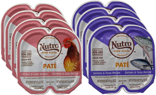 Nutro Perfect Portions Grain Free Soft Loaf Cat Food 2 Flavor 8 Can Variety Bundle, (4) Each: Salmon & Tuna, and Chicken & Liver - 2.6 Ounces (8 Cans Total)