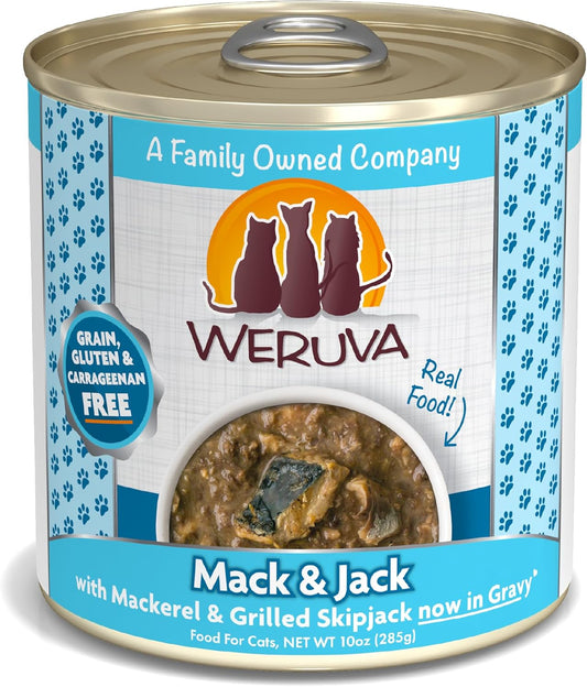 Weruva Classic Cat Food, Mack & Jack with Mackerel & Grilled Skipjack in Gravy, 10oz Can (Pack of 12)