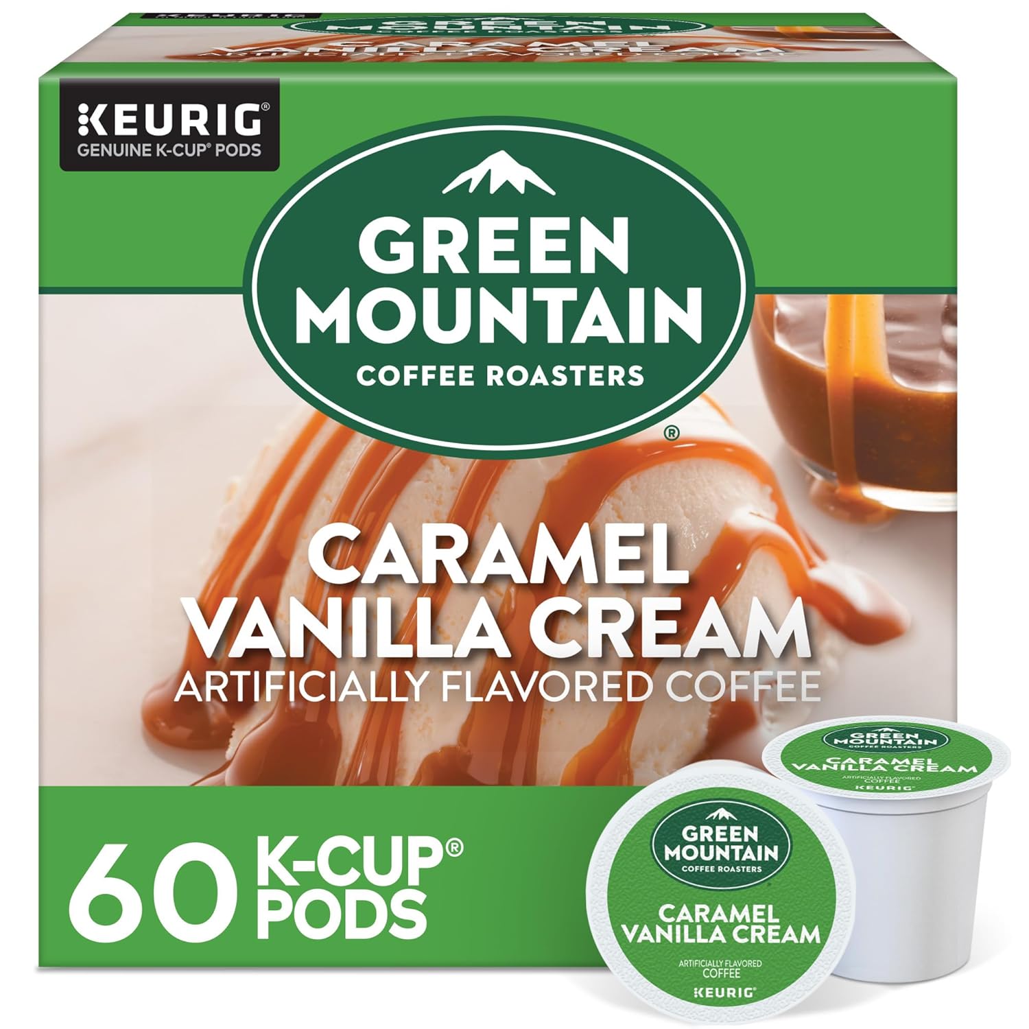 Green Mountain Coffee Roasters Caramel Vanilla Cream, Keurig Single Serve K-Cup Pods, Light Roast Coffee, 60 Count, (6 Packs of 10)