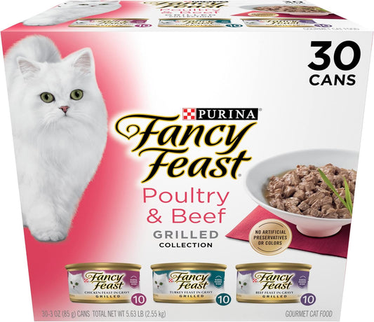 Purina Fancy Feast Grilled Wet Cat Food Poultry and Beef Collection Wet Cat Food Variety Pack - (Pack of 30) 3 oz. Cans