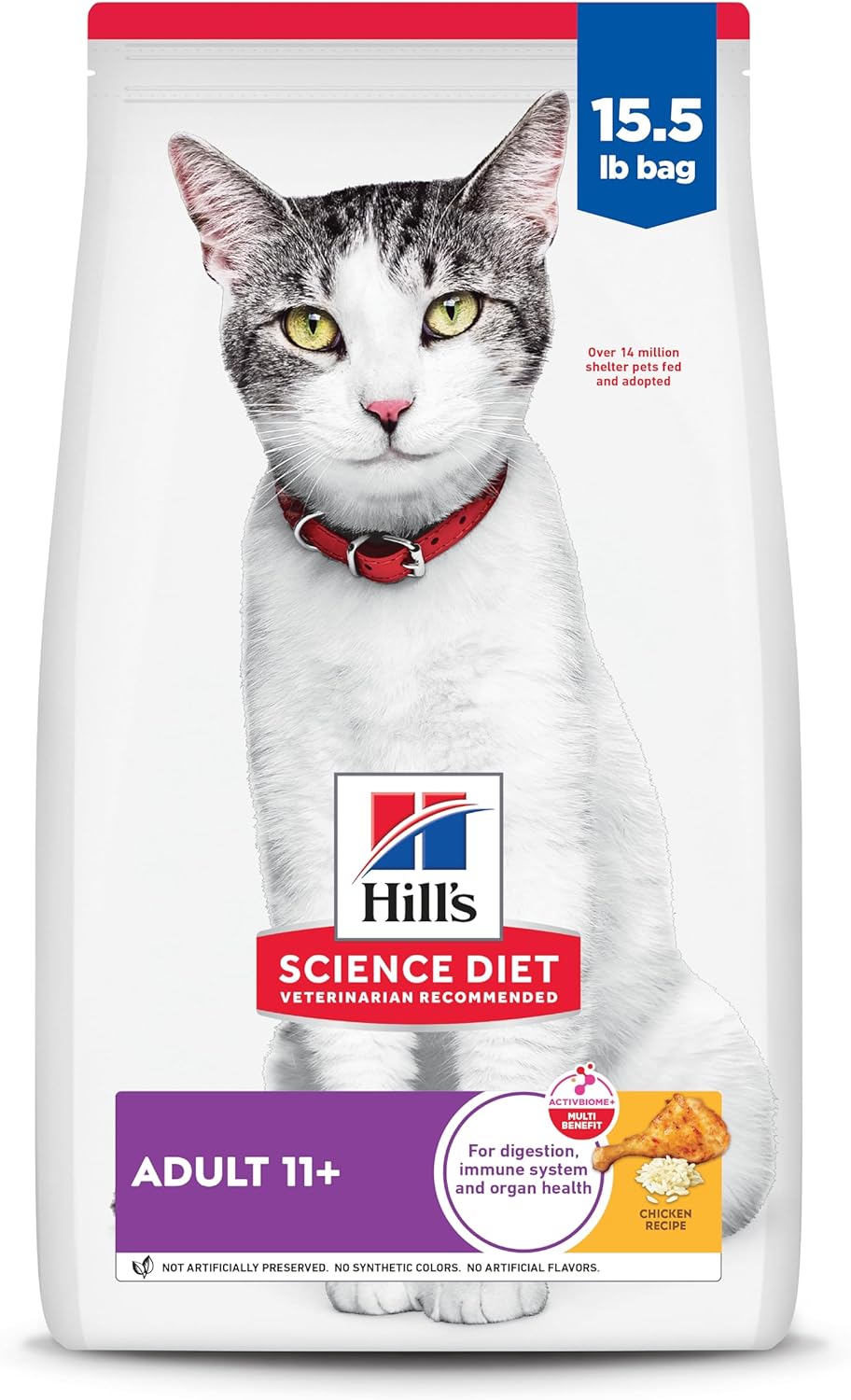 Hill's Science Diet Adult 11+, Senior Adult 11+ Premium Nutrition, Dry Cat Food, Chicken Recipe, 15.5 lb Bag