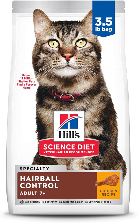 Hill's Science Diet Senior 7+ Hairball Control Chicken Recipe Dry Cat Food, 3.5 lbs.