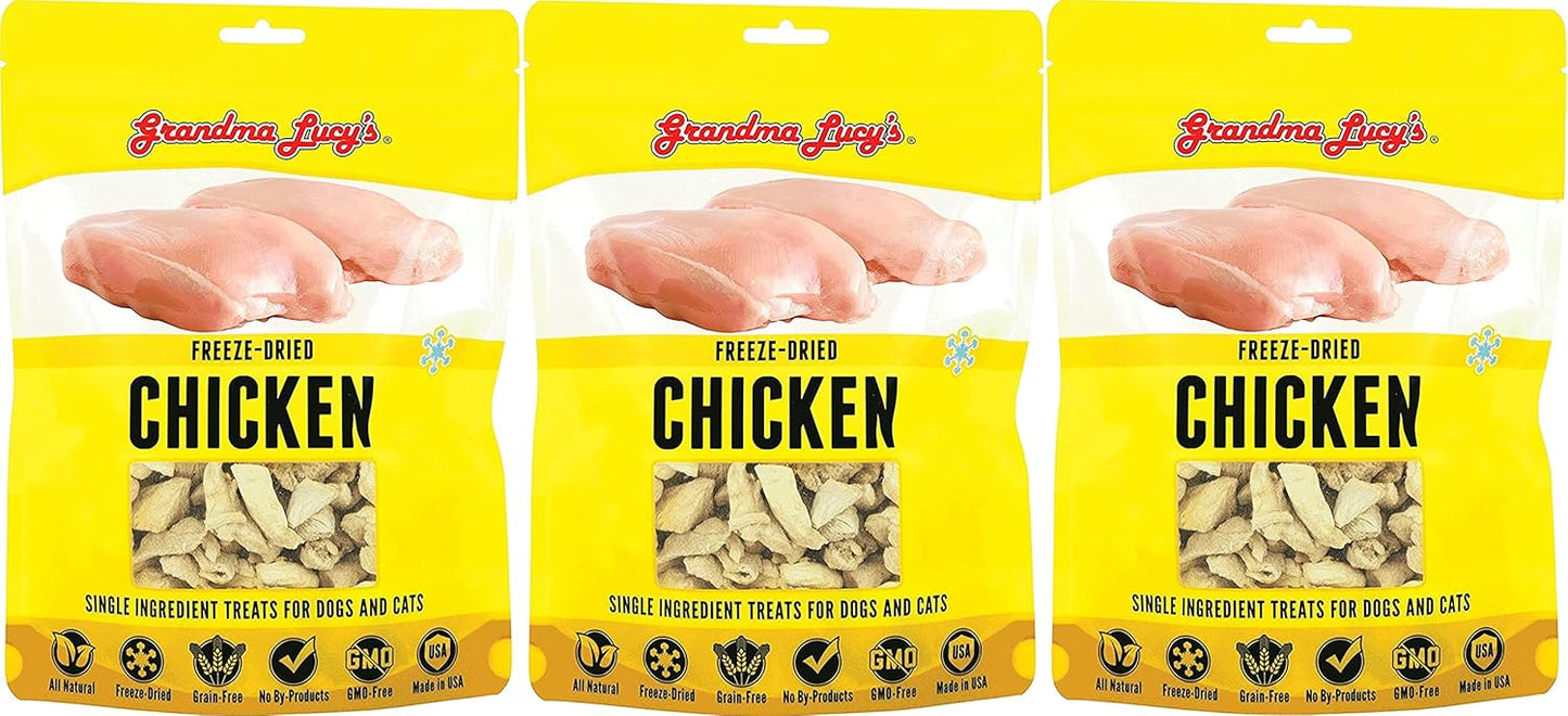 Grandma Lucy's 3 Pack of Freeze-Dried Chicken Single-Ingredient Treats for Dogs and Cats, 4 Ounces Each, Made in The USA