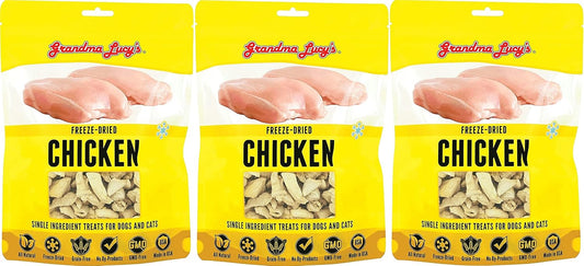 Grandma Lucy's 3 Pack of Freeze-Dried Chicken Single-Ingredient Treats for Dogs and Cats, 4 Ounces Each, Made in The USA