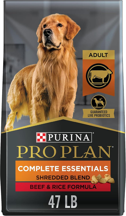 Purina Pro Plan Complete Essentials Shredded Blend Beef and Rice Dog Food Dry Formula with Probiotics for Dogs - 47 lb. Bag