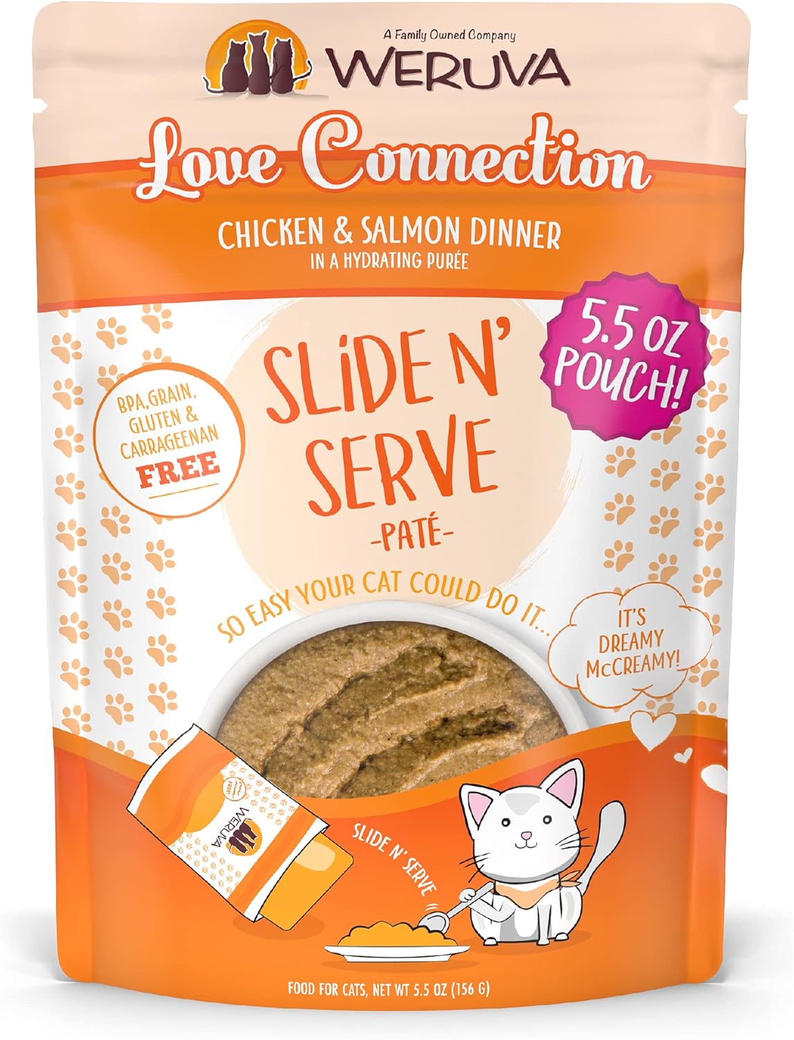 Weruva Wet Cat Food, Love Connection with Chicken and Salmon Pate, 5.5oz Slide N Serve Pouch, Pack of 12