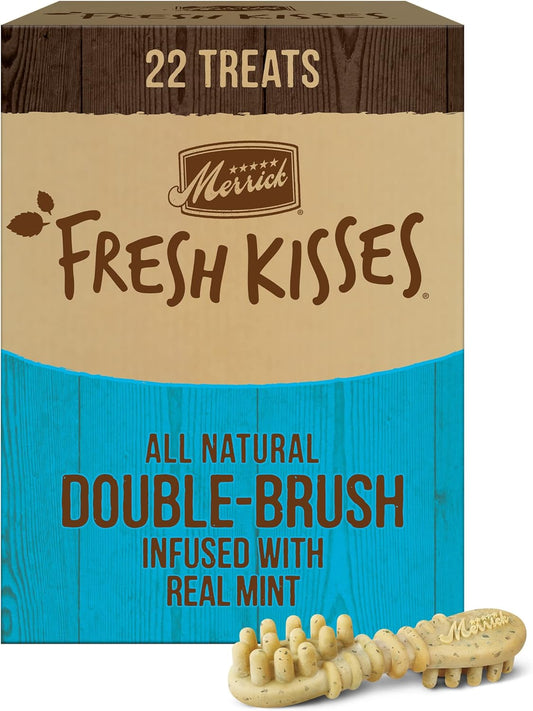 Merrick Fresh Kisses Natural Dental Chews, Toothbrush Shape Treat Infused With Real Mint, For Large Dogs - 22 ct. Box