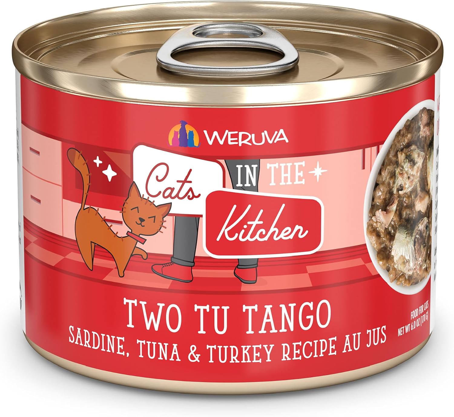 Weruva Cats in The Kitchen, Two Tu Tango with Sardine, Tuna & Turkey Au Jus Cat Food, 6oz Can (Pack of 24)