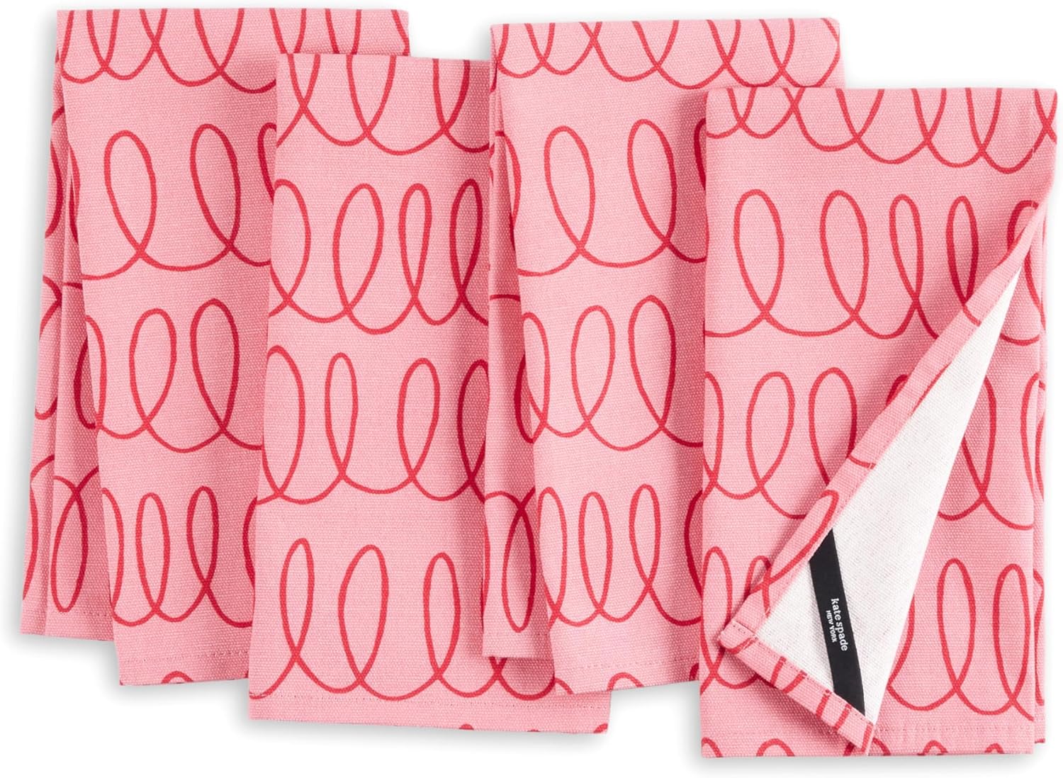 kate spade new york in The Loop Cloth Napkins 4-Pack Set, 100% Cotton, Machine Washable, Rose Pink\/Red, 20"x20"