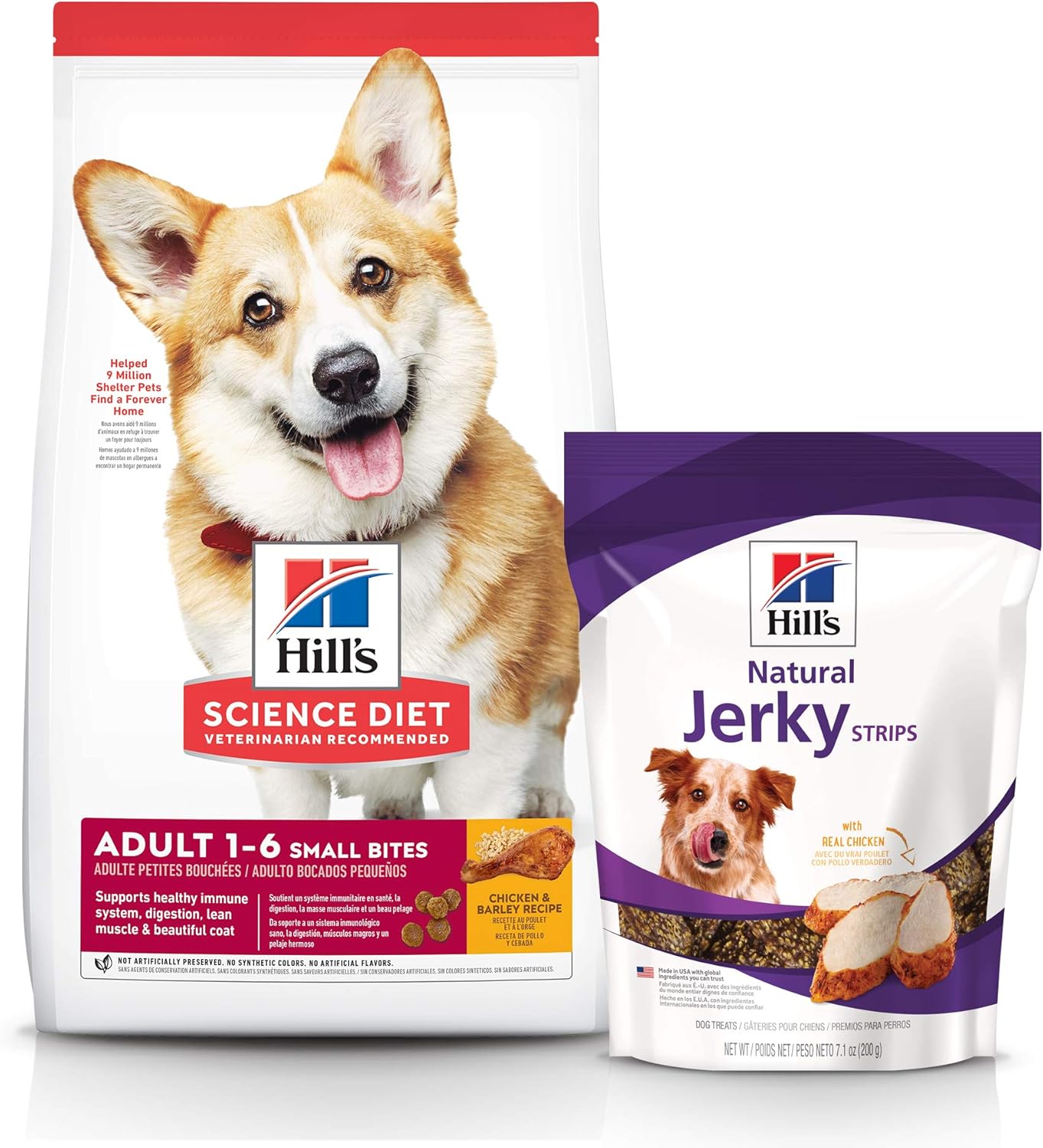 Hill'S Science Diet Adult Advanced Fitness Small Bites Chicken & Barley Recipe Dry Dog Food (5 Pound Bag) And Chicken Jerky Strips Dog Treats (7.1 Ounce Bag)