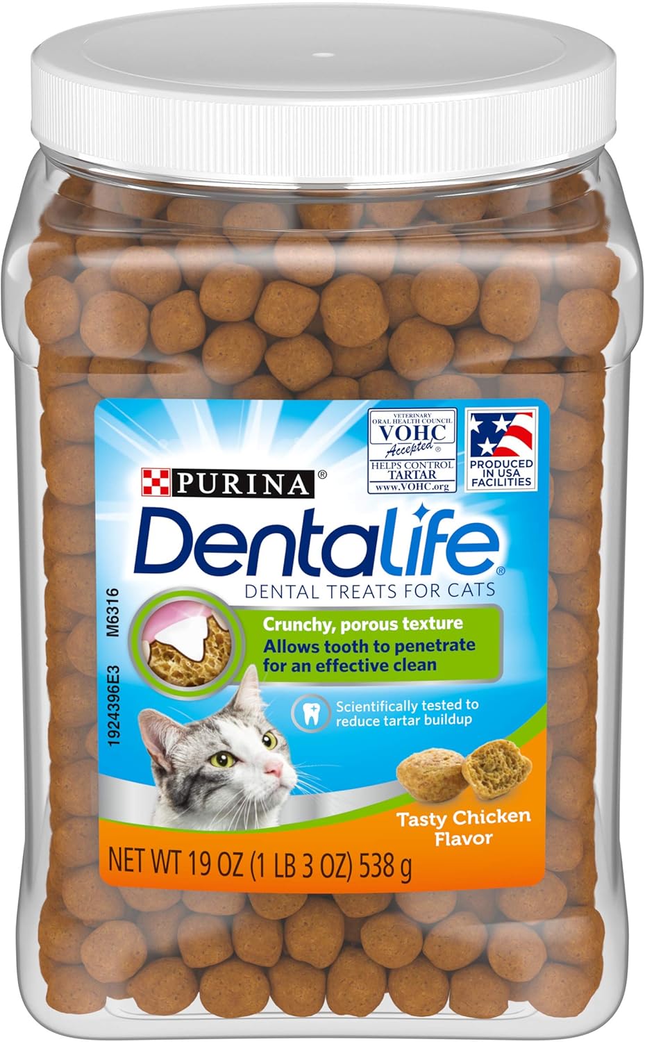 DentaLife Purina Made in USA Facilities Cat Dental Treats, Tasty Chicken Flavor - 19 oz. Canister