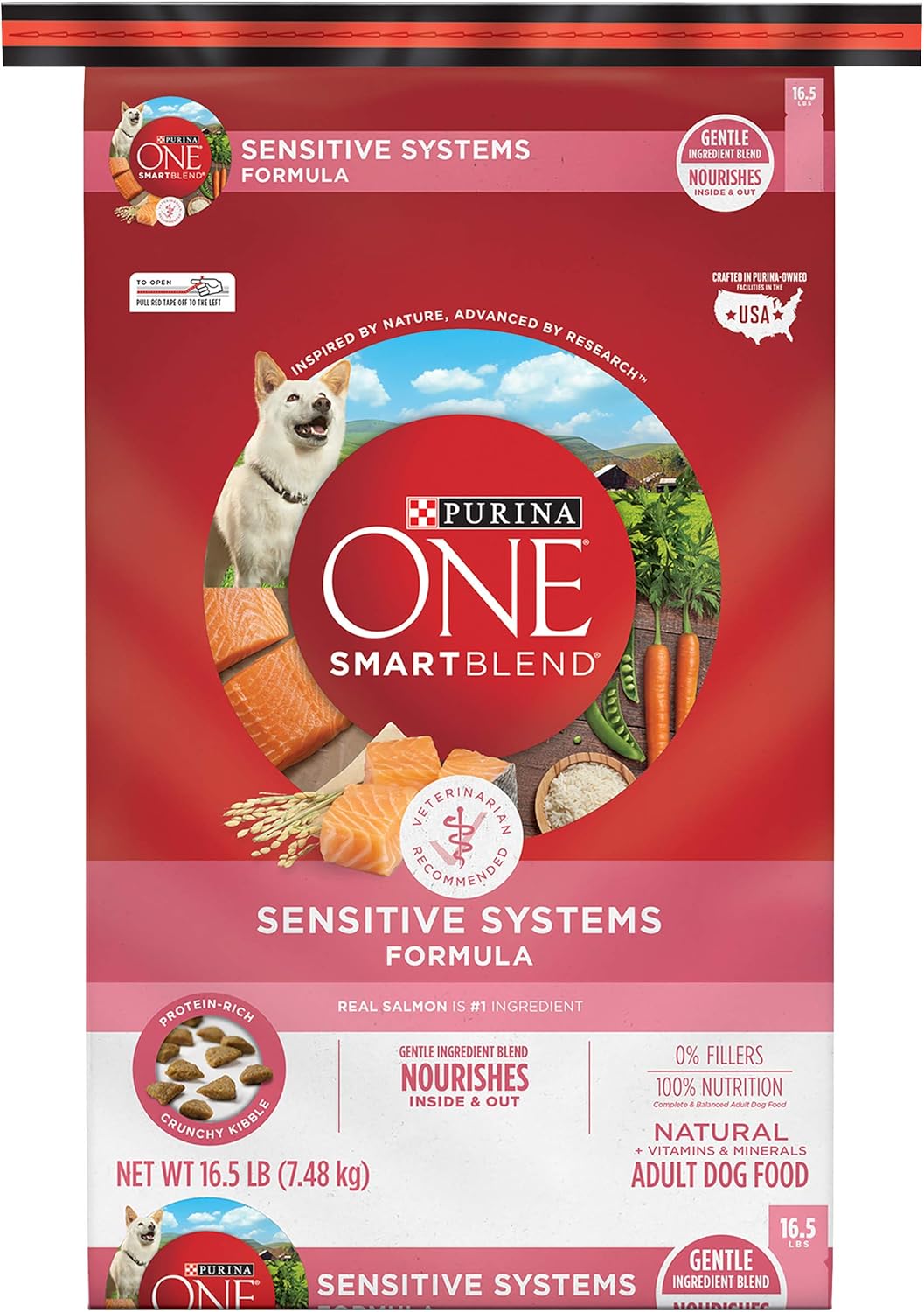 Purina ONE Natural, Sensitive Stomach Dry Dog Food, +Plus Skin & Coat Formula - 16.5 lb. Bag