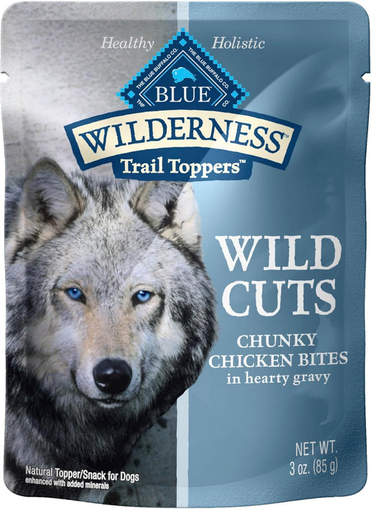 Blue Buffalo Wilderness Trail Toppers Wild Cuts Natural High-Protein Dog Wet Food, Chicken Bites in Hearty Gravy, 3-oz Pouch, 24 Count