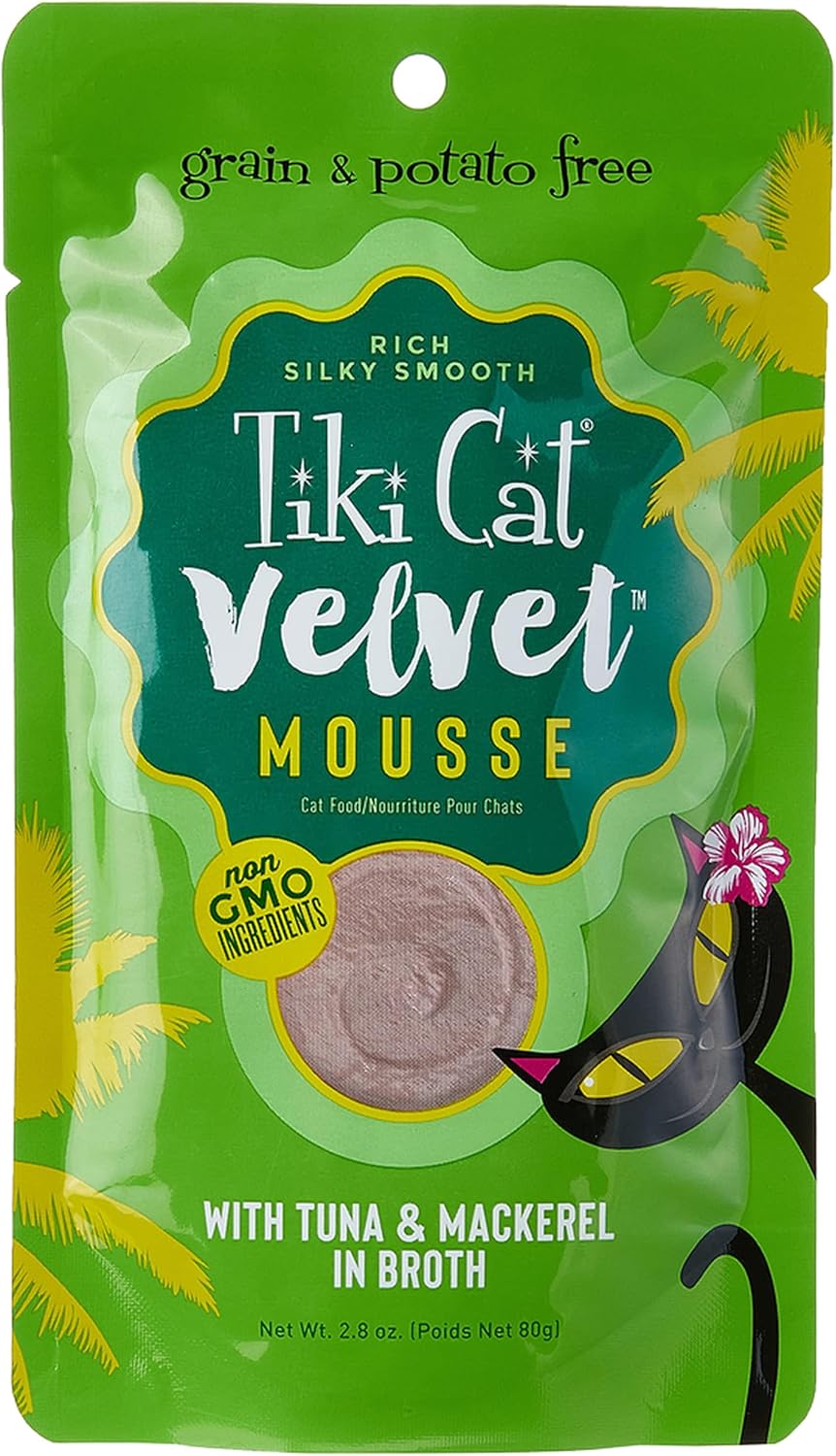 Tiki Cat Velvet Mousse Pouch Tuna and Mackerel 2.8oz Bag Cat Food