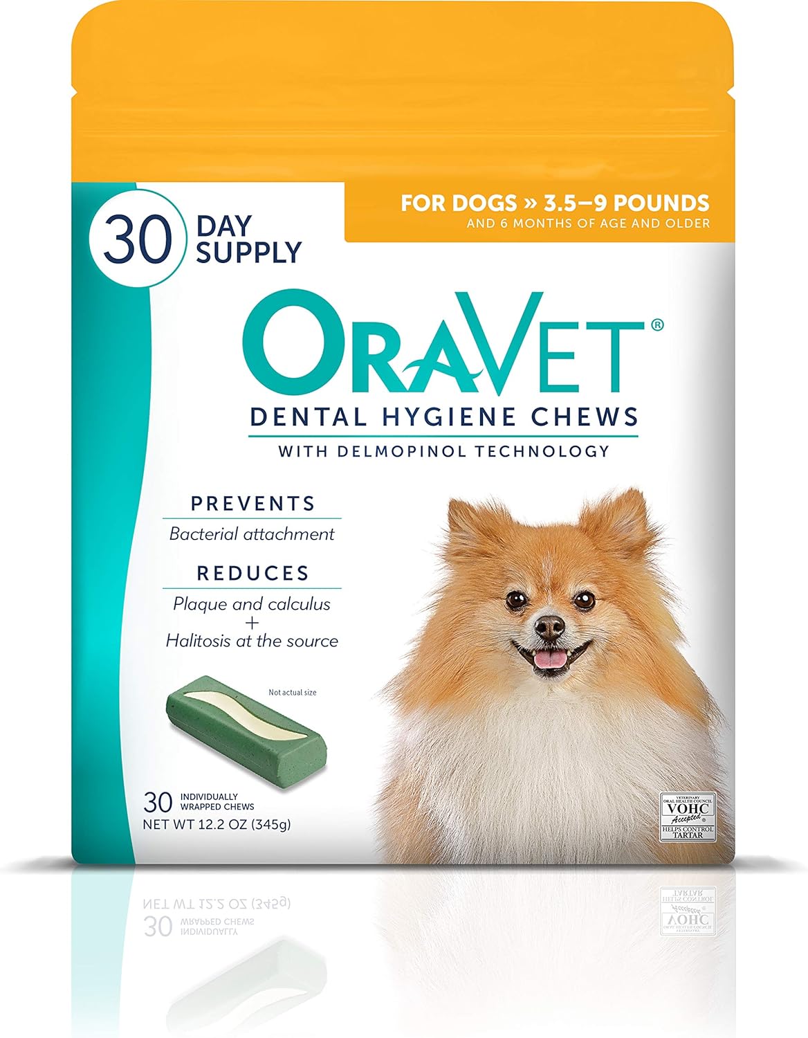 OraVet Dental Chews for Dogs, Oral Care and Hygiene Chews (Extra Small Dogs, 3.5-9 lbs.) Yellow Pouch, 30 Count