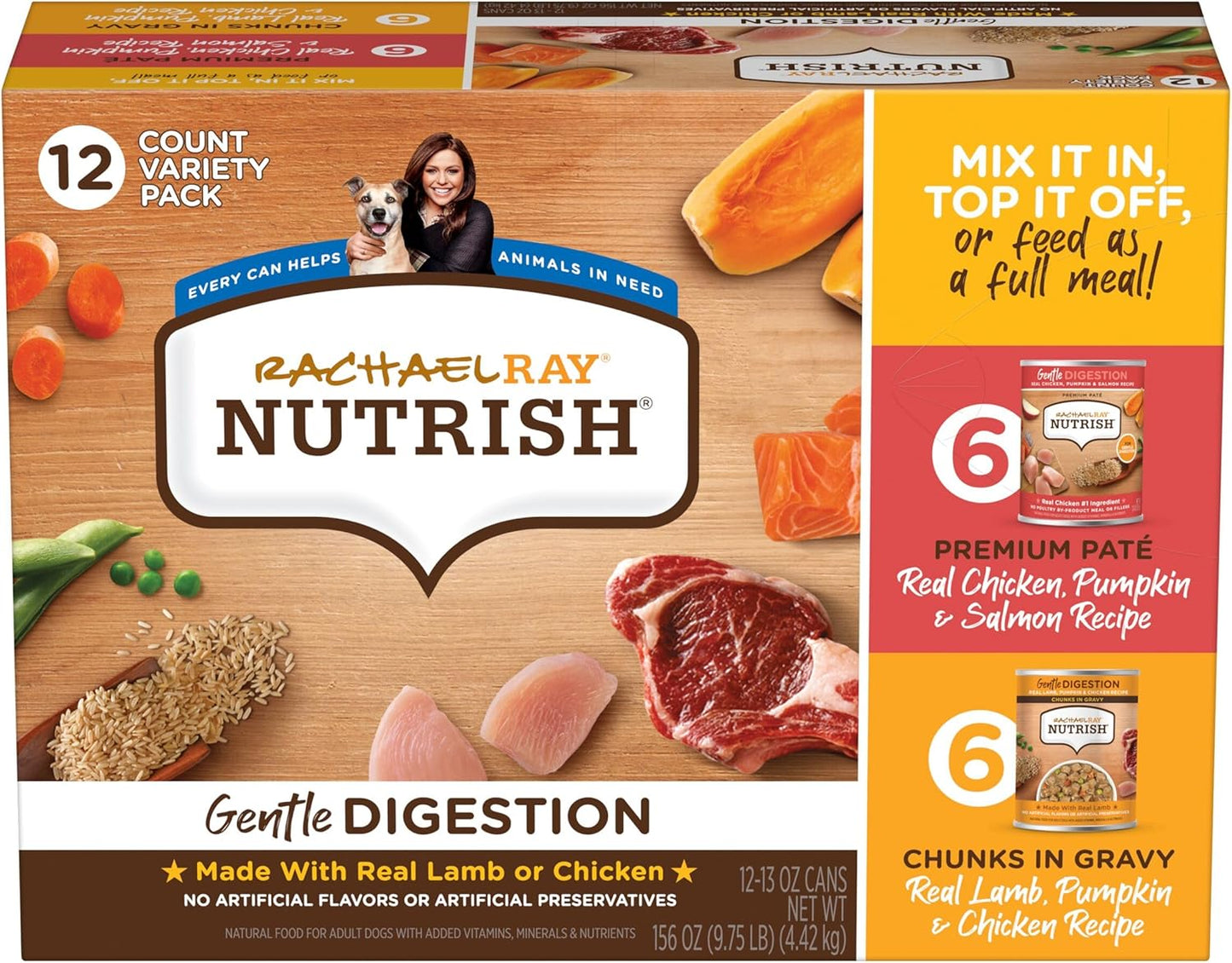 Nutrish Rachael Ray Wet Dog Food, Gentle Digestion Variety Pack, 13 oz. Cans (Pack of 12)