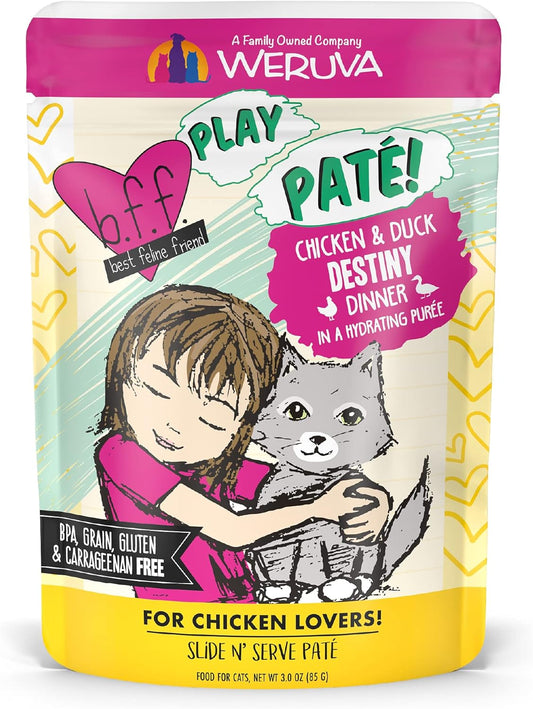 B.F.F. PLAY - Best Feline Friend Paté Lovers, Aw Yeah!, Chicken & Duck Destiny with Chicken & Lamb, 3oz Pouch (Pack of 12)