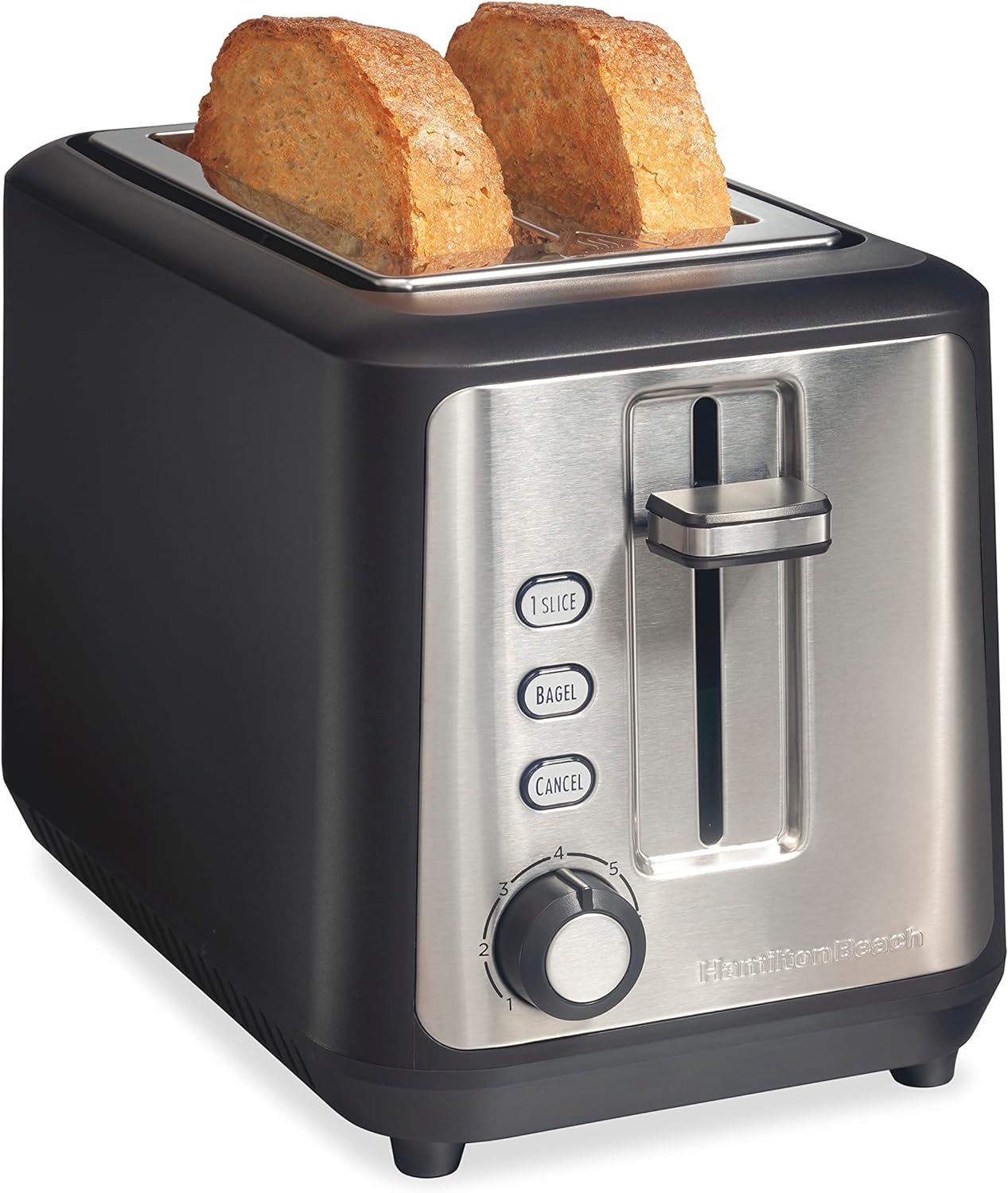 Hamilton Beach Gourmet 2 Slice Slot Toaster with Extra Long & Wide Slots, Sure-Toast Technology, Shade Selector, Bagel Setting, Matte Black and Stainless Steel (22996)