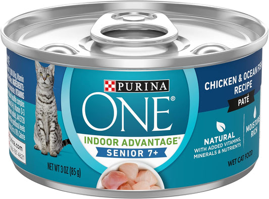 Purina ONE Grain Free, Natural Senior Pate Wet Cat Food, Vibrant Maturity 7+ Chicken & Ocean Whitefish Recipe - (Pack of 24) 3 oz. Pull-Top Cans