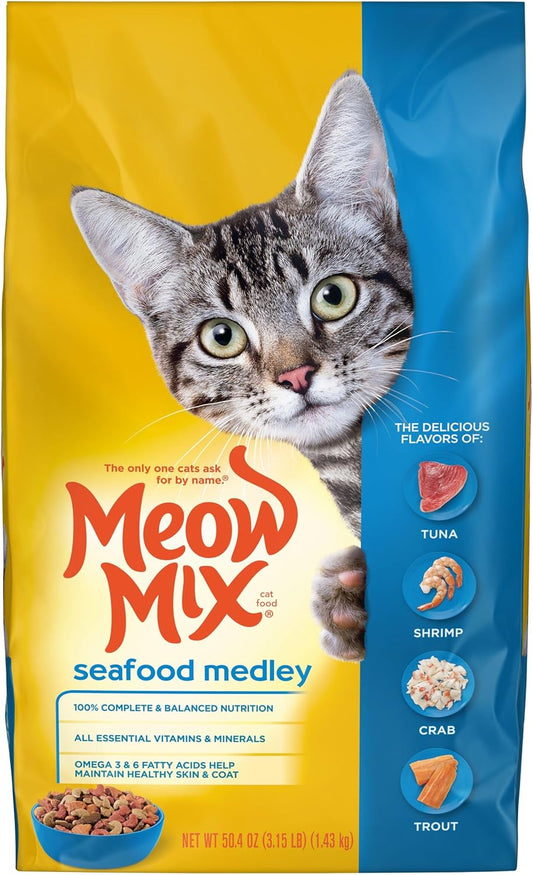 Meow Mix Seafood Medley Dry Cat Food, 3.15 Pound Bag (Pack of 4)