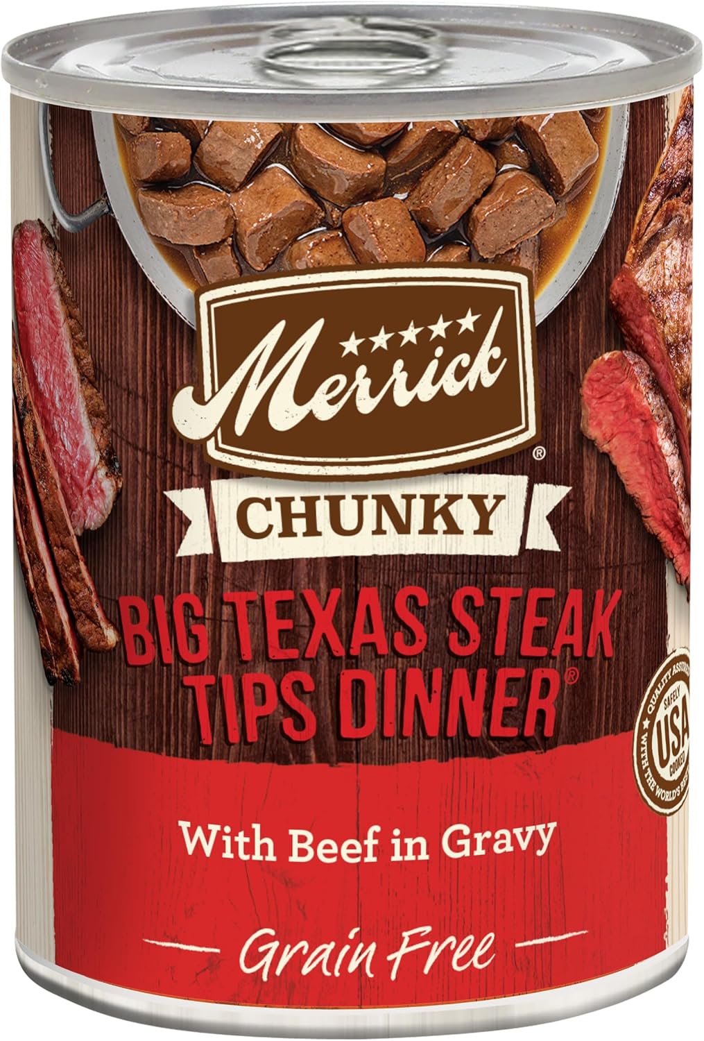 Merrick Chunky Grain Free Premium And Wholesome Canned Dog Food, Real Meat Big Texas Steak Tips Dinner - (Pack of 12) 12.7 oz. Cans