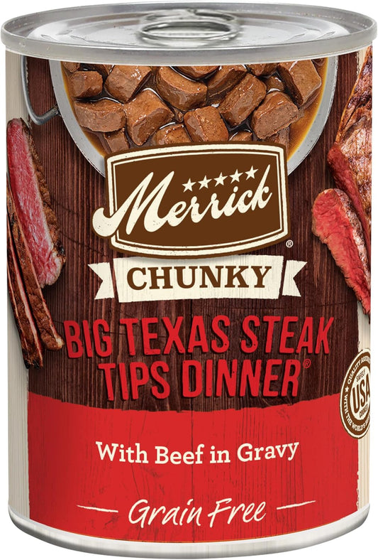 Merrick Chunky Grain Free Premium And Wholesome Canned Dog Food, Real Meat Big Texas Steak Tips Dinner - (Pack of 12) 12.7 oz. Cans