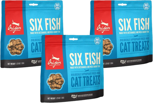 ORIJEN 3 Pack of Six Fish Freeze-Dried Cat Treats, 1.25 Ounces Each, Made in The USA