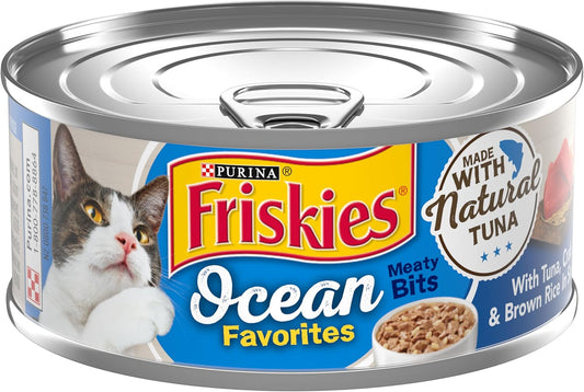 Purina Friskies Natural Wet Cat Food, Ocean Favorites Meaty Bits With Tuna, Crab & Brown Rice - (Pack of 24) 5.5 oz. Cans