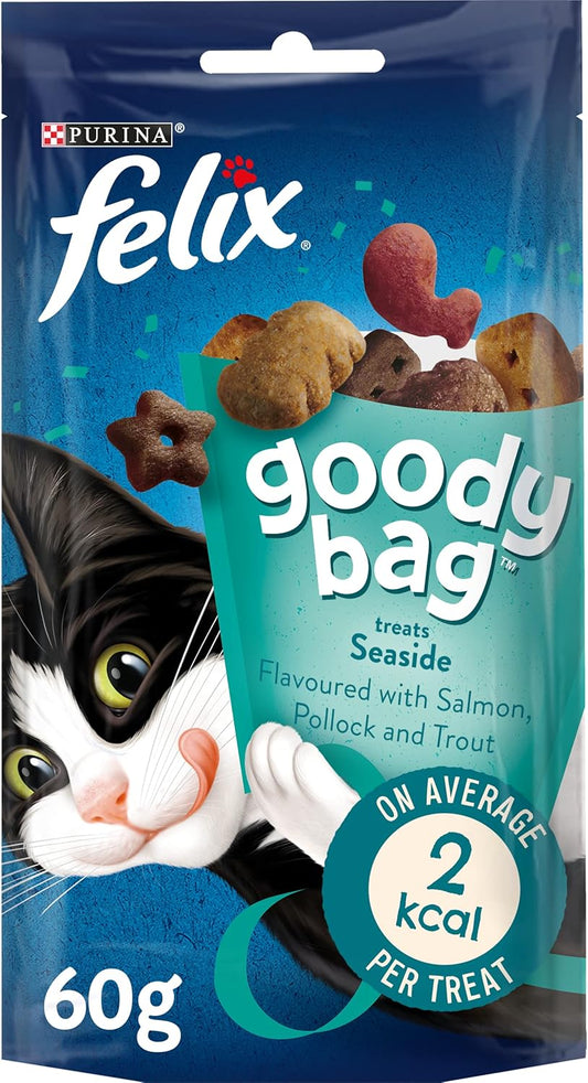 Felix Goody Bag Picnic Mix Adult Cat Treats Seaside Mix, Pack of 8 x 60 g