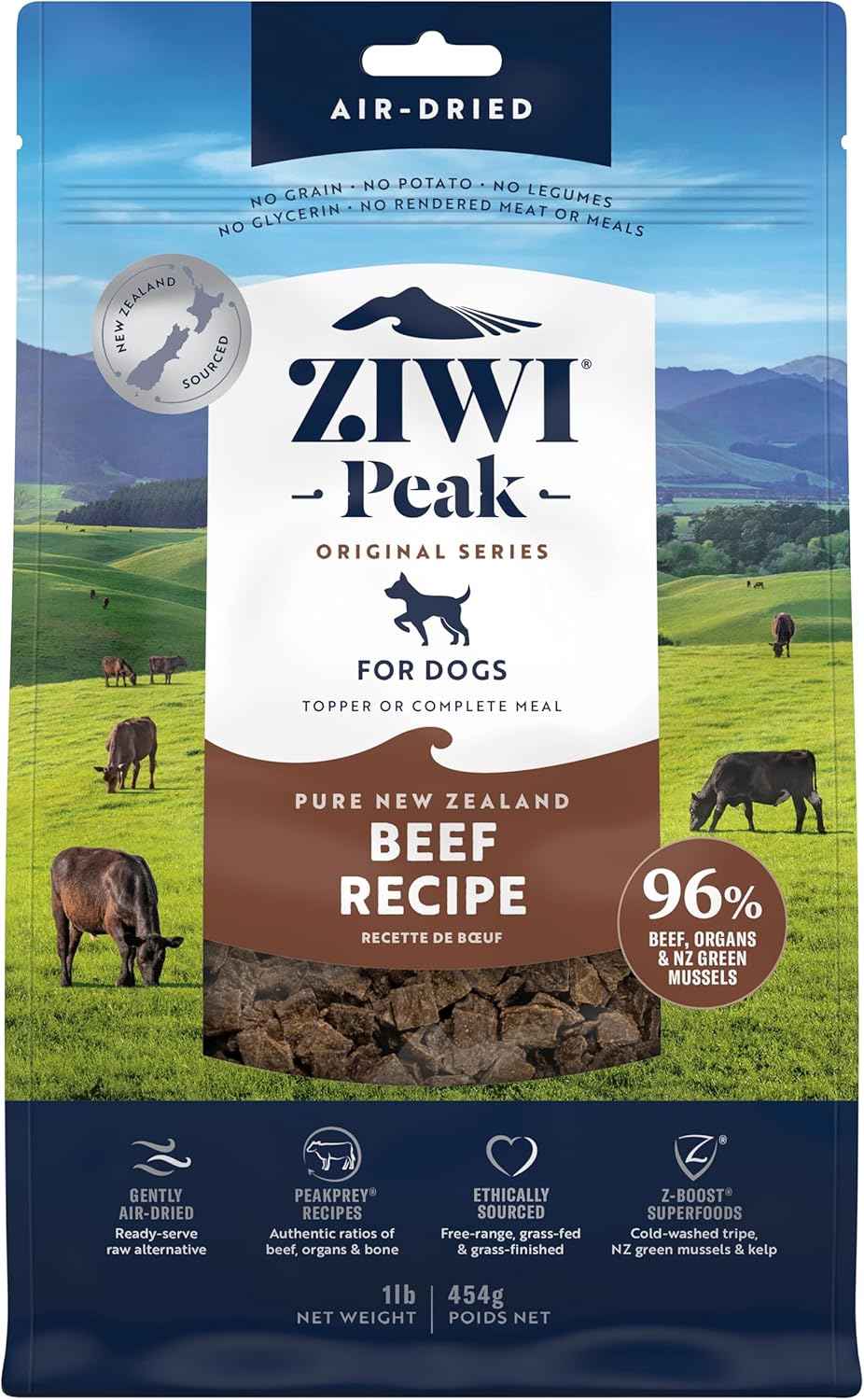 ZIWI Peak Air-Dried Dog Food \u2013 Beef - All Natural, High Protein, Grain Free, Limited Ingredient w\/ Superfoods (16oz)