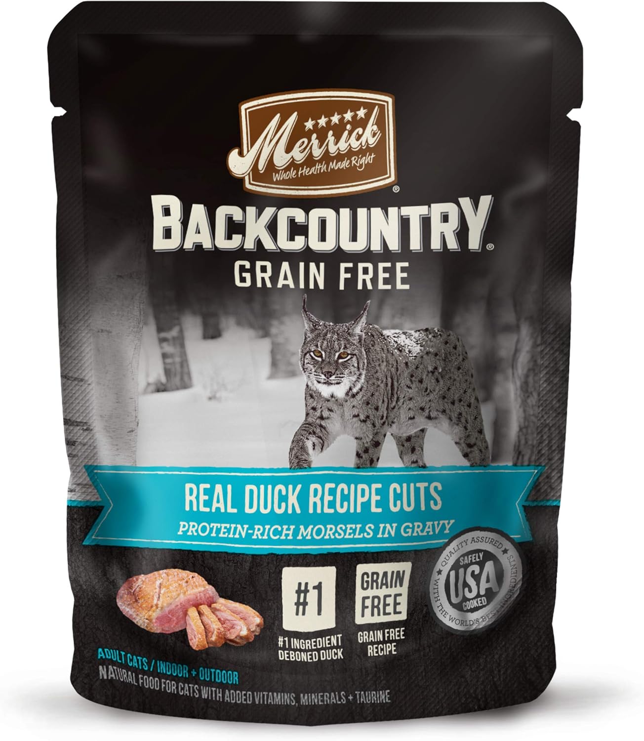 Merrick Backcountry Grain Free Gluten Free Premium High Protein Wet Cat Food, Duck Recipe Cuts With Gravy - (Pack of 24) 3 oz. Pouches