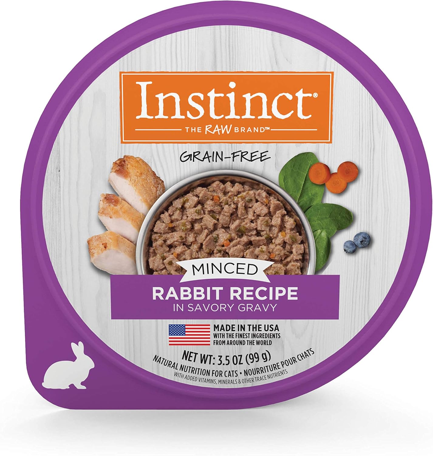 Instinct Grain Free Minced Recipe with Real Rabbit Natural Wet Cat Food, 3.5 oz. Cups (Case of 12)