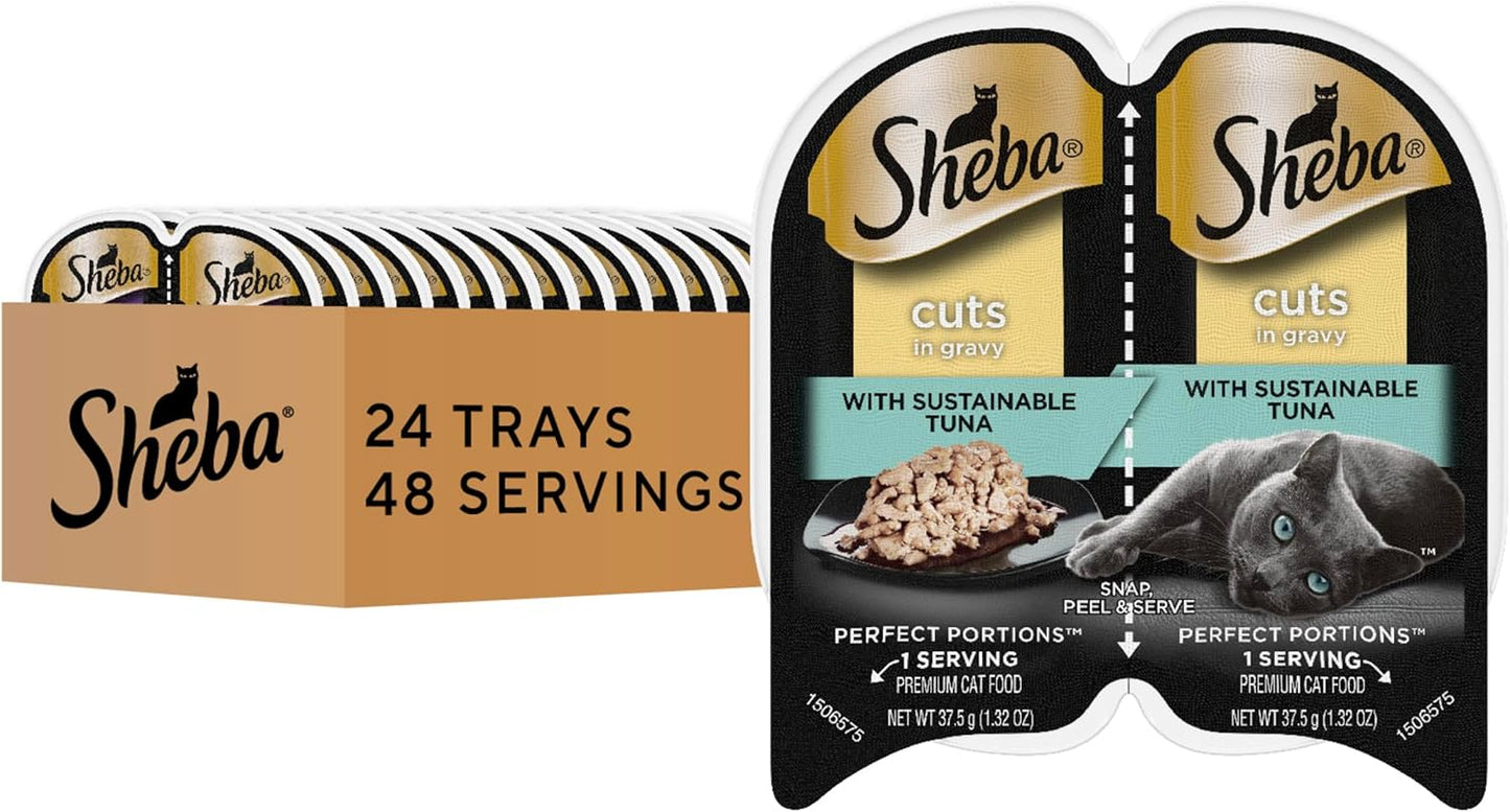 Sheba Perfect Portions Wet Cat Food Cuts in Gravy With Sustainable Tuna, 2.6 oz., Twin-Pack Trays (24 Count, 48 Servings)