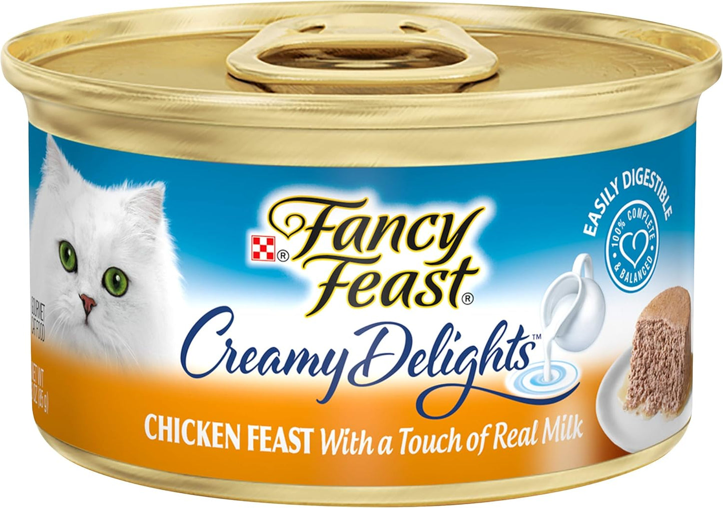 Purina Fancy Feast Pate Wet Cat Food, Creamy Delights Chicken Feast With a Touch of Real Milk - (Pack of 24) 3 oz. Cans