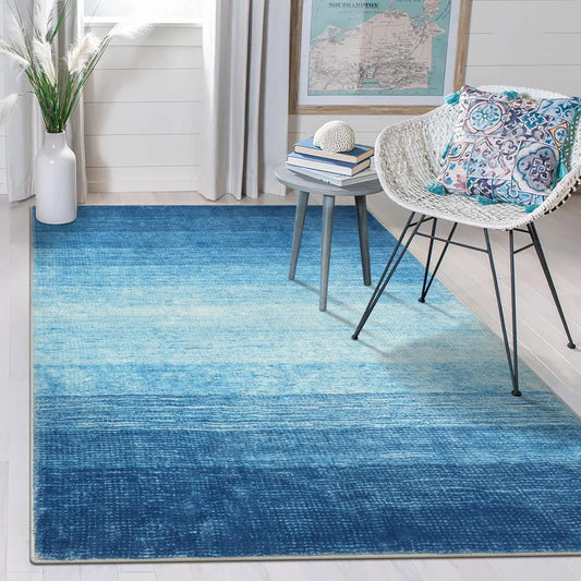 Wonnitar Modern Ombre Area Rug 3x5, Washable Light Blue Entry Rugs, Contemporary Soft Rug for Boys Bedroom, Non-Slip Stain Resistant Bathroom Throw Carpet for Kitchen Dorm (Blue,3'x5')